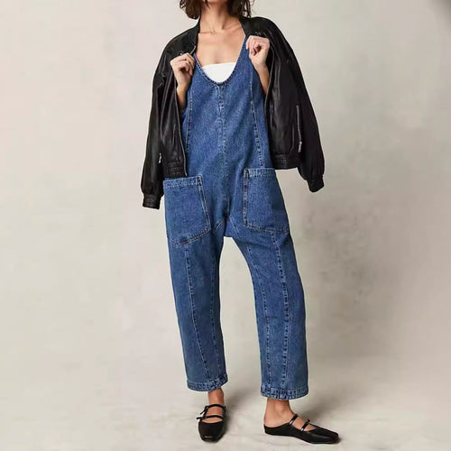 Damen Lässiger Denim-Overall mit großen Taschen Drune