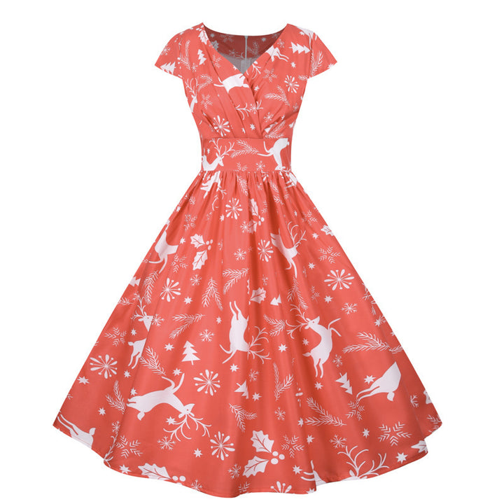 Damen Vintage A-Linien Kleid mit weihnachtlichem Motiv Drune
