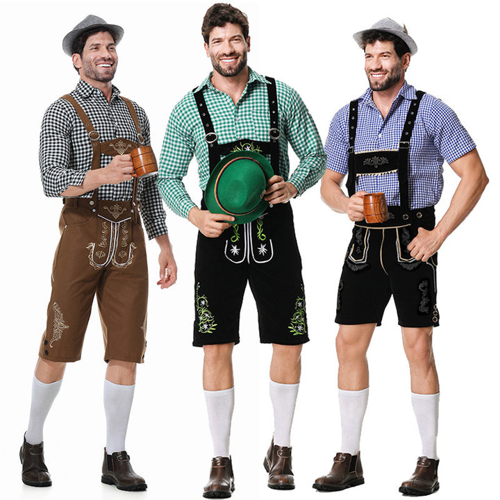 Herren nan bayerisches Trachten-Set Kniebundhose mit besticktem Vorderspiegel und verstellbaren Hosenträgern Drune