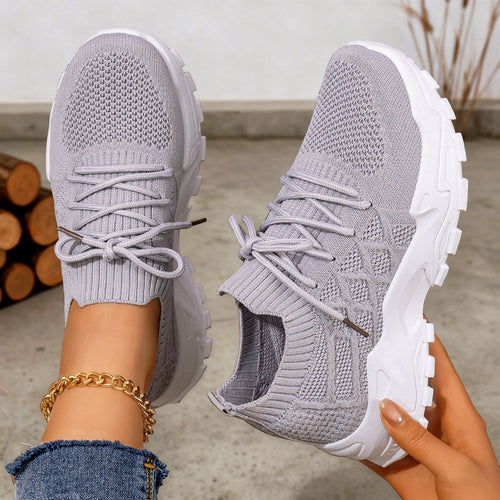 Damen nan gestrickter Plateau-Comfort-Sneaker mit sockenähnlichem Schaft, elastischer Schnürung und geformter Leichtprofilsohle Drune