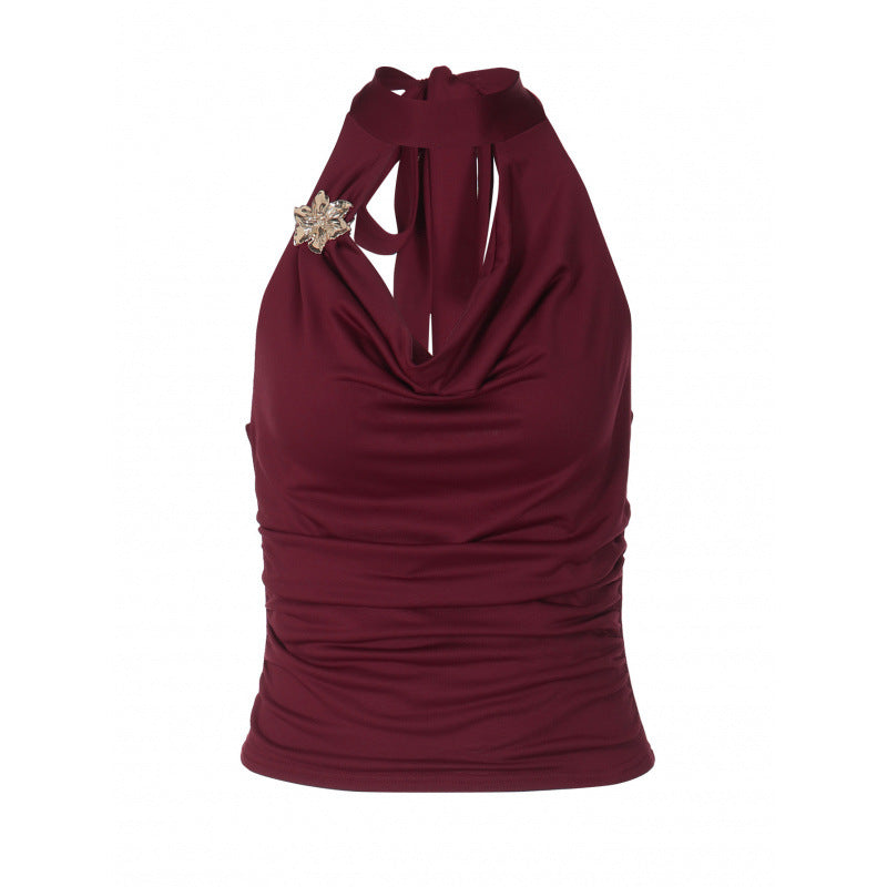 Damen Halter-Top mit Wickeldesign und eleganter Raffung Drune
