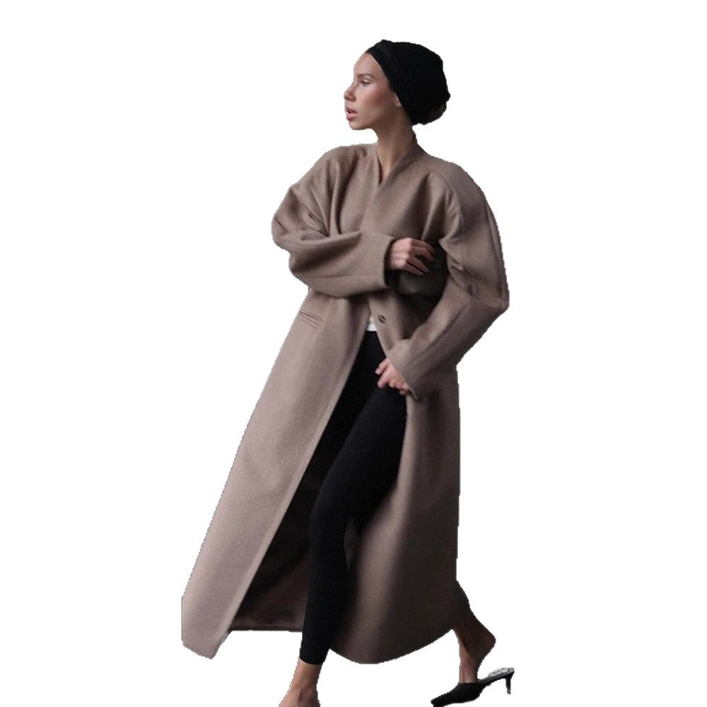 Damen Oversized Wollmantel mit dezenten Rüschen Drune
