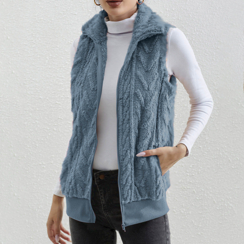 Damen kuschelige Fleecejacke mit Stehkragen und praktischen Taschen Drune