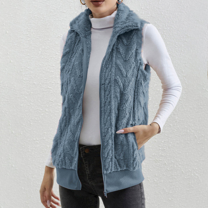 Damen kuschelige Fleecejacke mit Stehkragen und praktischen Taschen Drune