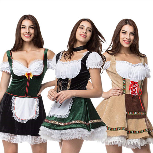 Damen nan Trachten-Minikleid mit geschnürtem Korsett, Spitzenunterrock und abnehmbarer Schürze Drune
