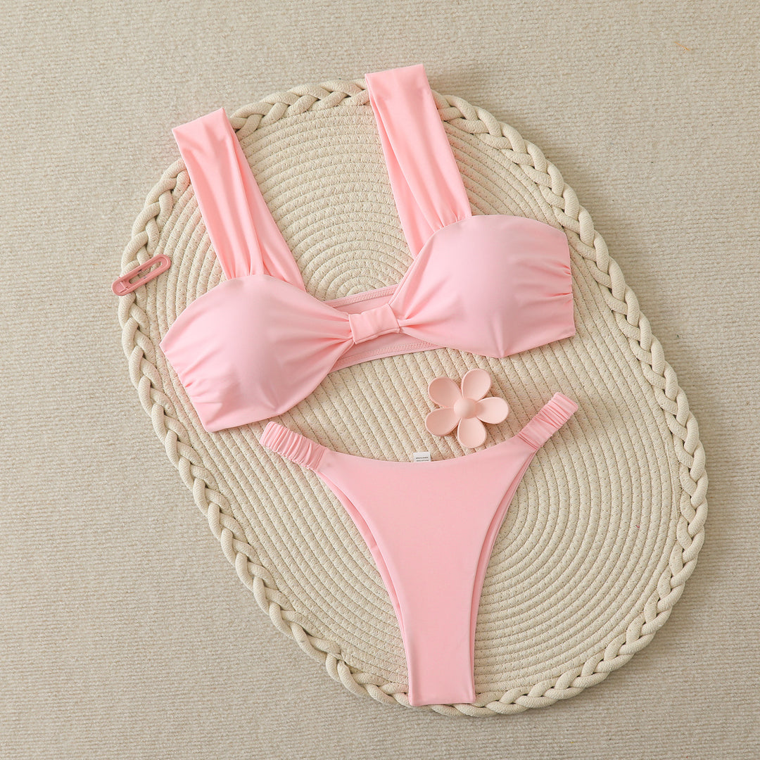 Damen Bandeau-Bikini mit breiten Trägern und dekorativem Schleifenelement Drune