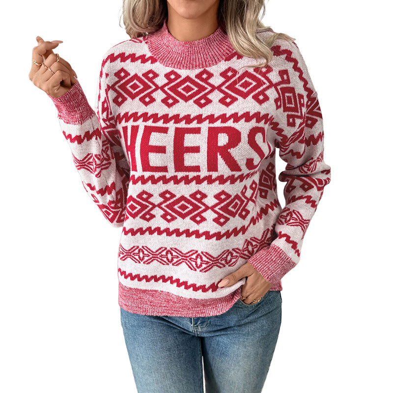 Damen gemütlicher Strickpullover mit festlichem Muster Drune
