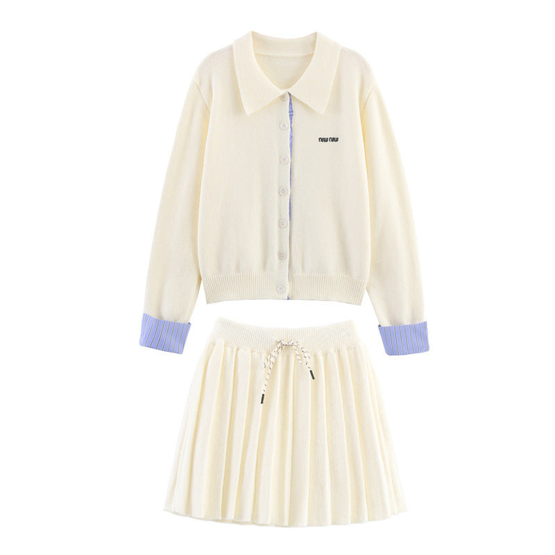 Damen Set aus Strickjacke und Rock mit eleganter Plissee-Optik Drune