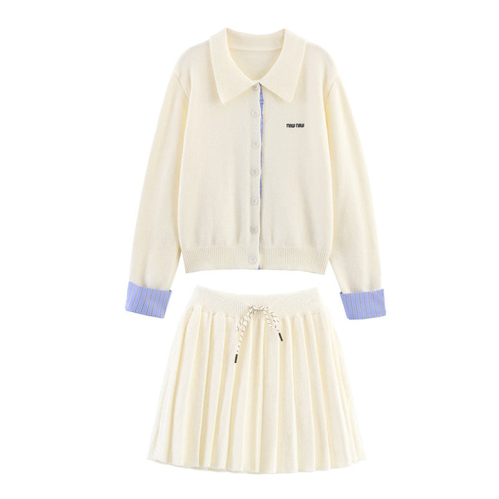 Damen Set aus Strickjacke und Rock mit eleganter Plissee-Optik Drune