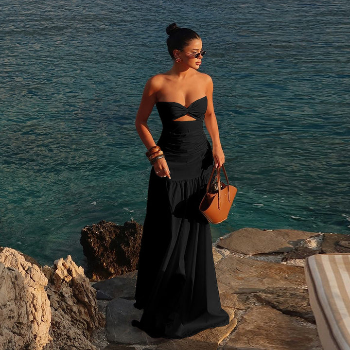 Damen Maxikleid mit gerafftem Oberteil und verspieltem Rock Drune
