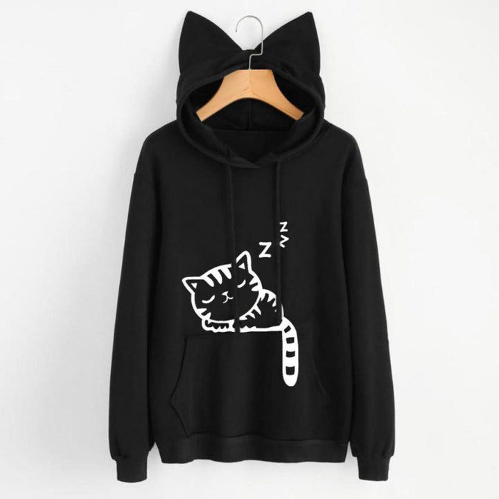 Damen Kapuzenpullover mit Katzenohren und süßem Druck Drune