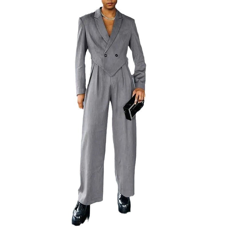 Damen nan Business-Set mit asymmetrischem Drapé-Blazer und Bundfaltenhose mit Gummibund Drune