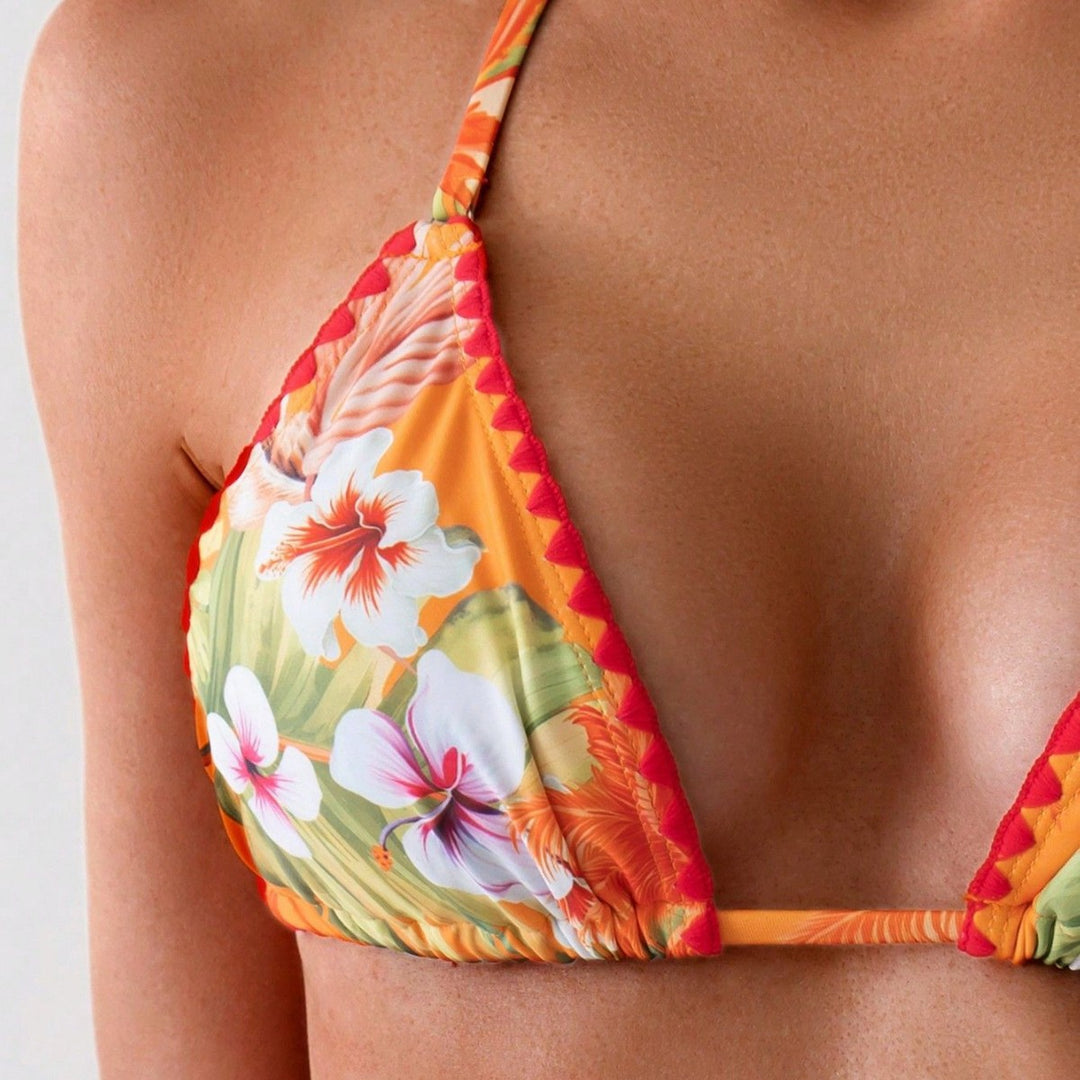 Damen Triangel-Bikini mit trendigen Schleifen und floralem Design Drune