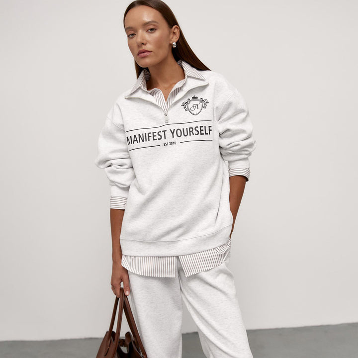 Damen Sweatshirt mit modischem Stehkragen und kreativem Aufdruck Drune