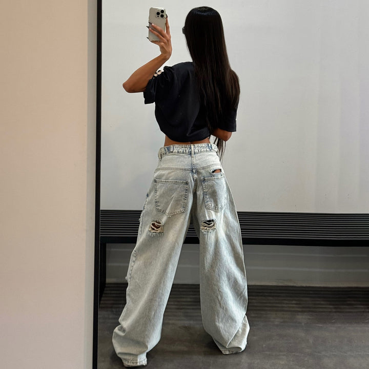 Damen Cargo-Jeans mit lässigem Schnitt und auffälligen Rissdetails Drune