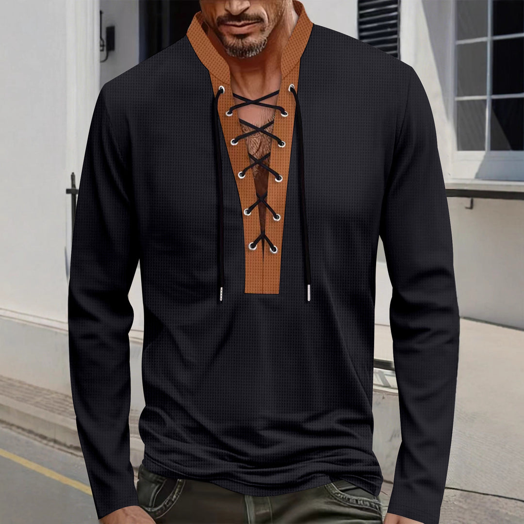 Herren modisches Langarmshirt mit Schnürung Drune