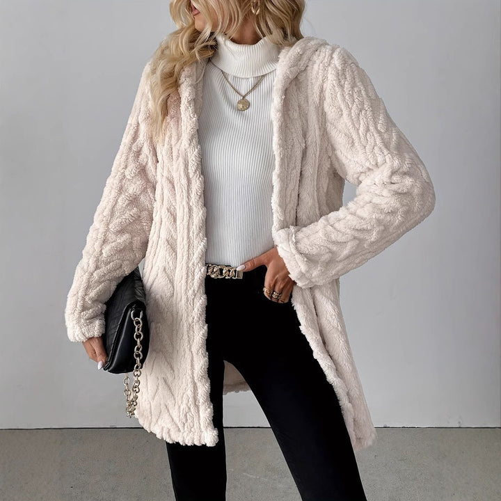 Damen Kuschelige Strickjacke aus Plüsch mit Kapuze Drune