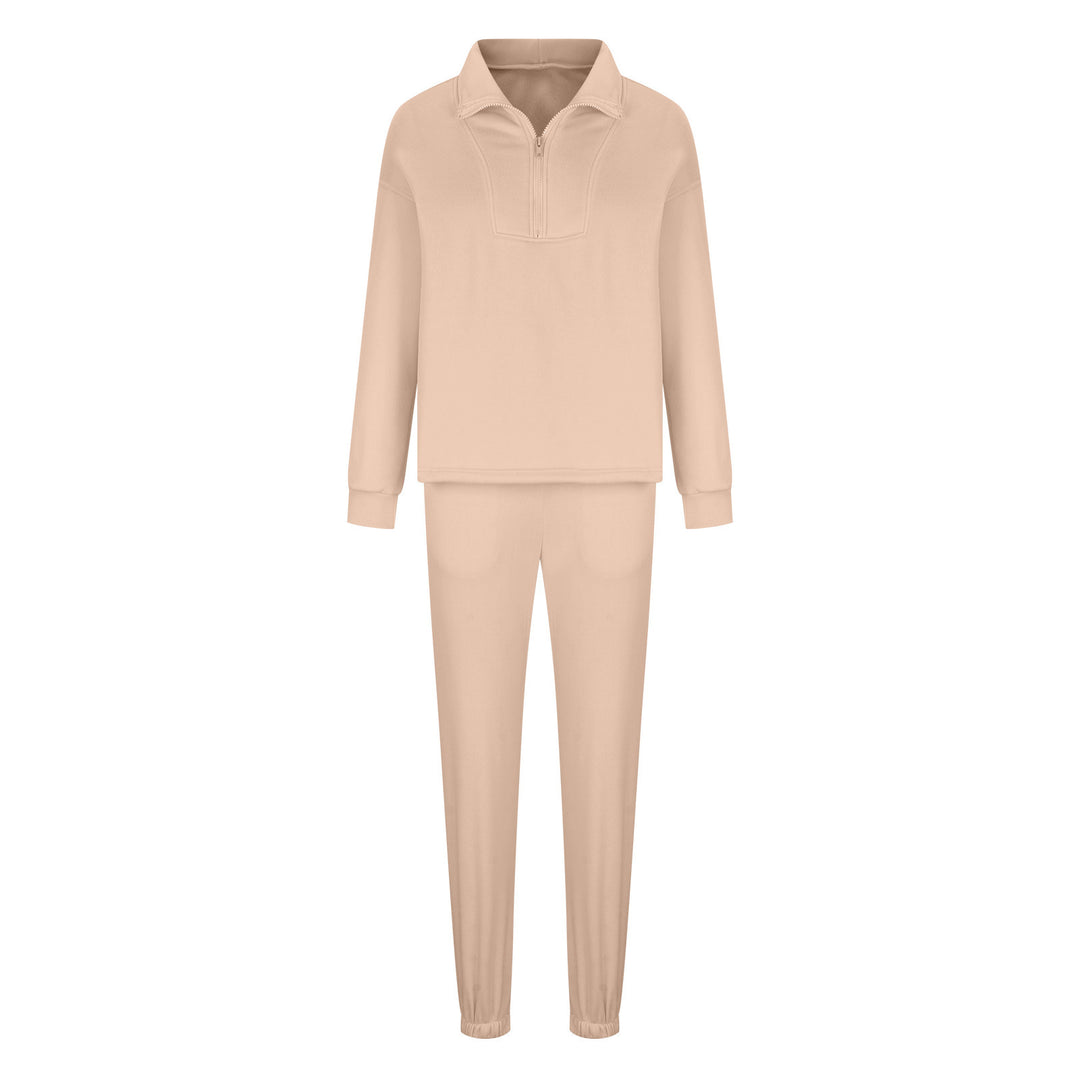 Damen nan weiches Oversize-Halbzip-Loungewear-Set mit hohem Stehkragen und taillierter Jogginghose Drune