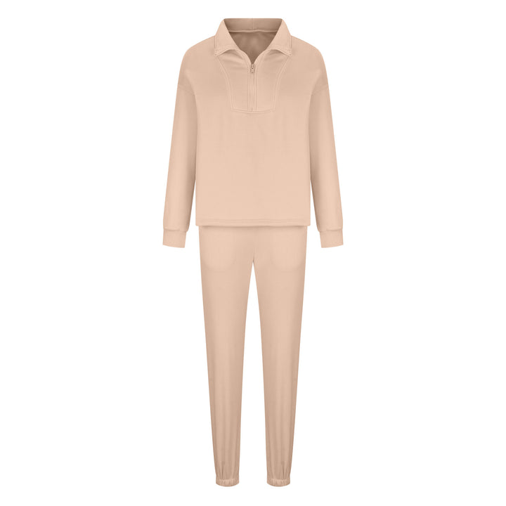 Damen nan weiches Oversize-Halbzip-Loungewear-Set mit hohem Stehkragen und taillierter Jogginghose Drune