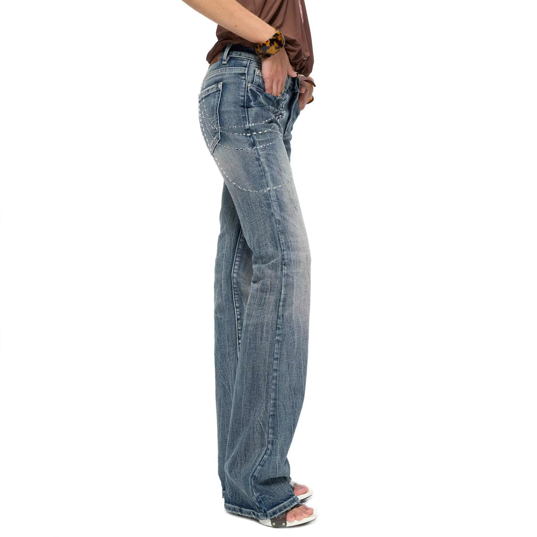 Damen Flared Jeans mit funkelnden Applikationen Drune