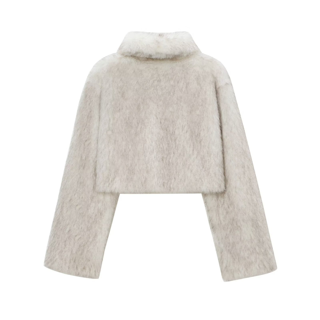 Damen Kunstpelzjacke mit elegantem Schnitt und breiten Ärmeln Drune