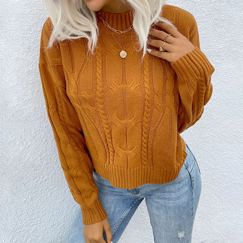 Damen Strickpullover mit nostalgischem Zopfmuster und hohem Kragen Drune