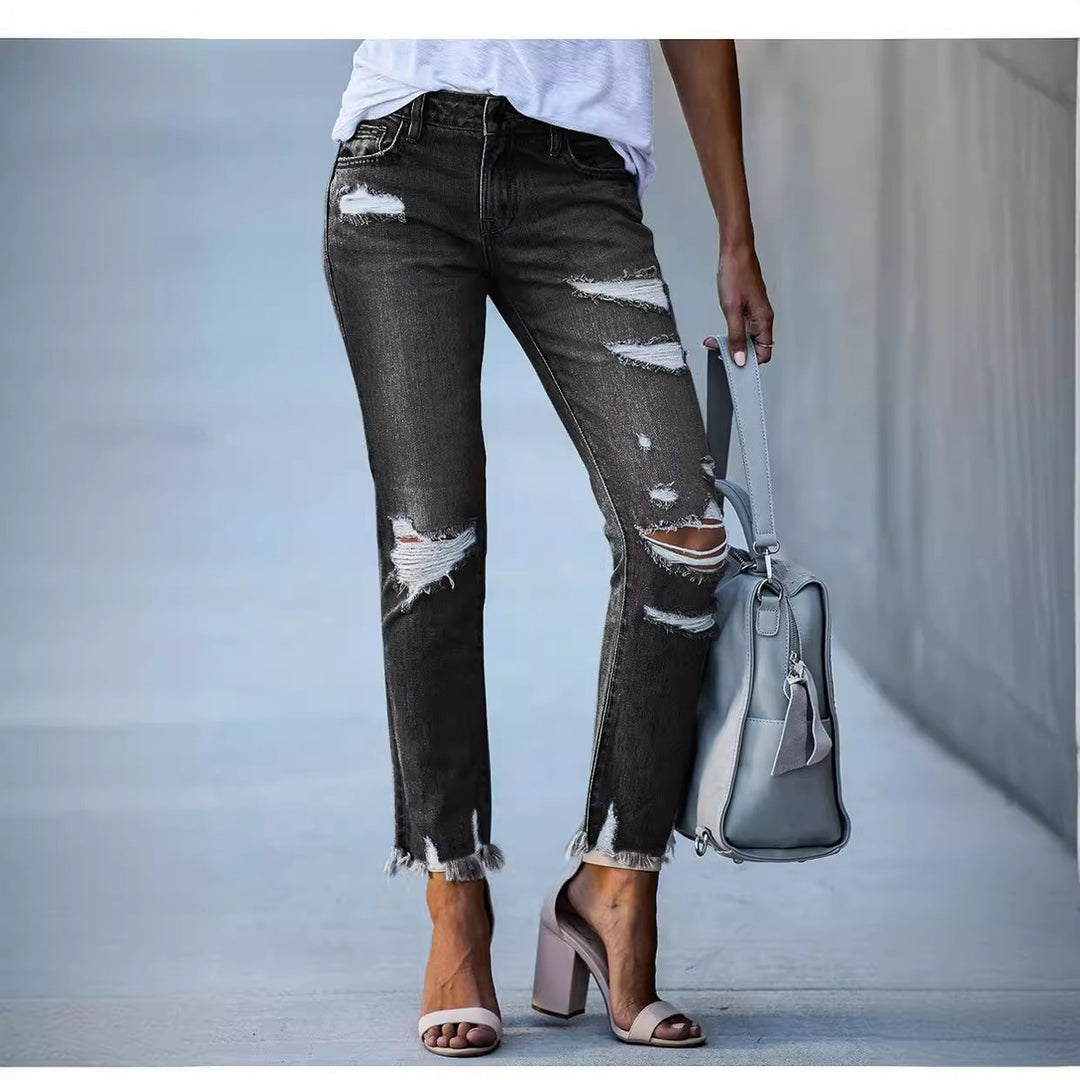 Damen modische Destroyed Jeans Drune