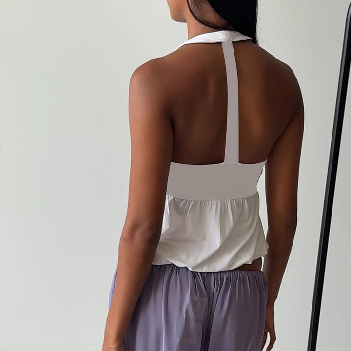 Damen Cut-Out Top mit fließendem Schnitt und V-Ausschnitt Drune