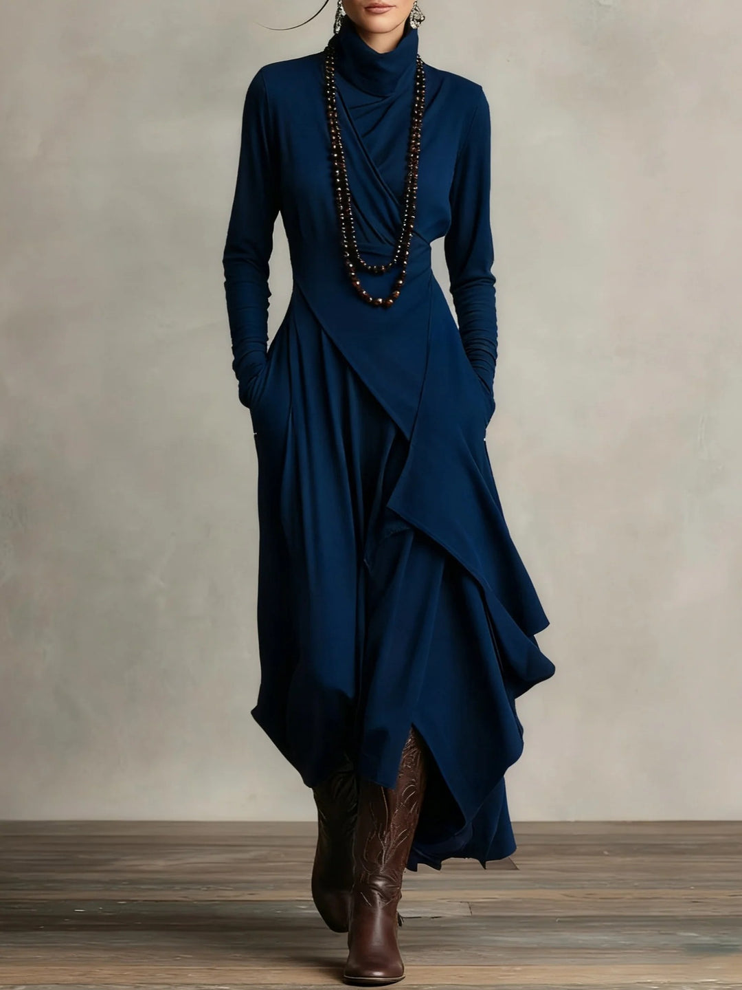 Damen Elegantes Maxikleid mit drapiertem Oberteil und asymmetrischem Schnitt Drune