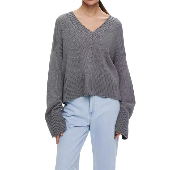 Damen Strickpullover mit tiefem V-Ausschnitt und lässigem Schnitt Drune