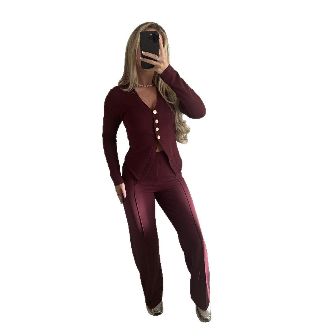 Damen elegantes Zweiteiler-Set mit Knöpfen Drune