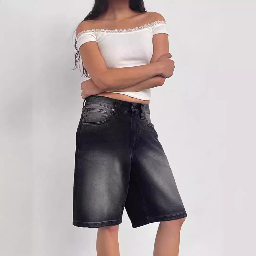 Damen lässige Denim-Shorts mit weitem Schnitt und hohen Seitentaschen Drune