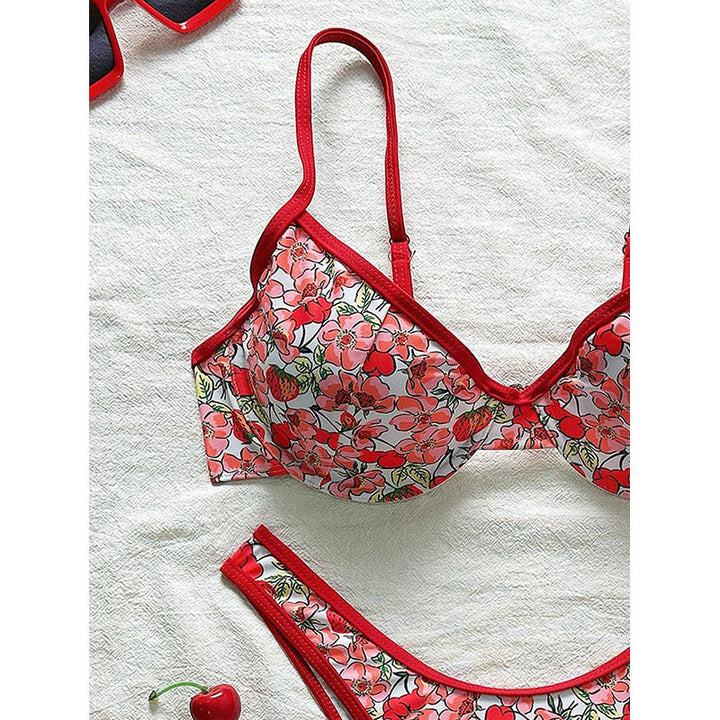Damen Push-Up Bikini mit floralem Design und verstellbaren Trägern Drune