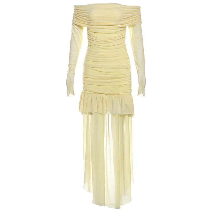 Damen Off-Shoulder Maxikleid mit Rüschendesign und figurformendem Schnitt Drune