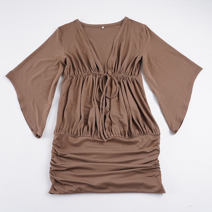 Damen Wickelkleid mit lässigem V-Ausschnitt und elastischem Taillenband Drune