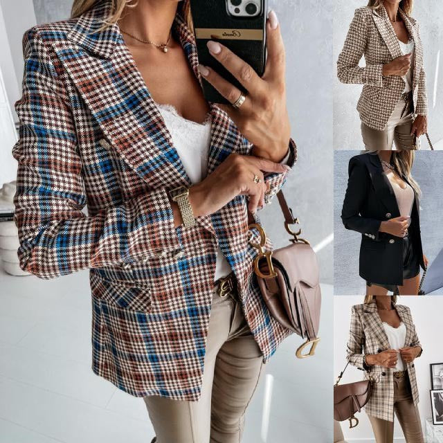 Damen elegante Karo-Blazerjacke Drune