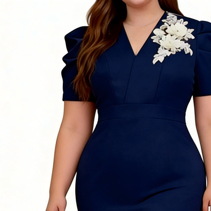 Damen Figurbetontes Kleid mit Volant und floralem Akzent Drune