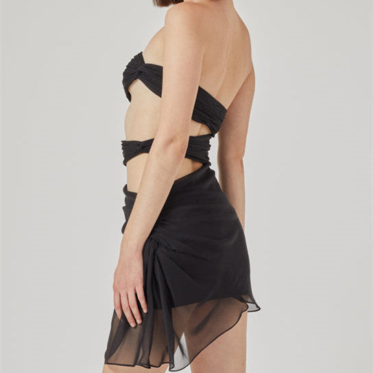 Damen trägerloses Wickelkleid mit Schnittdetails Drune