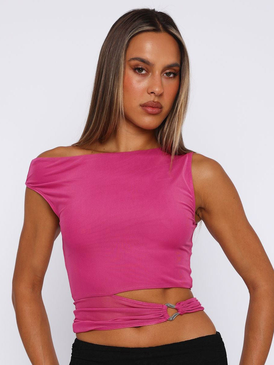 Damen Crop-Top mit asymmetrischem Schnitt und dekorativem Ringdetail Drune