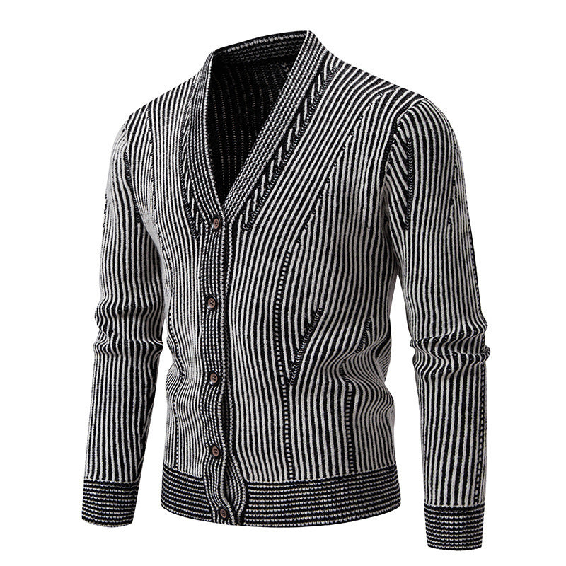 Herren elegante Strickjacke mit V-Ausschnitt und feinem Kabelmuster Drune
