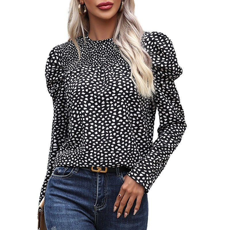 Damen Bluse mit Puffärmeln und exklusivem Punktenmuster Drune