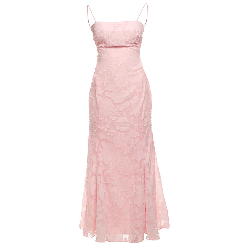 Damen Langflussendes Kleid mit stilvollen Blumenapplikationen Drune