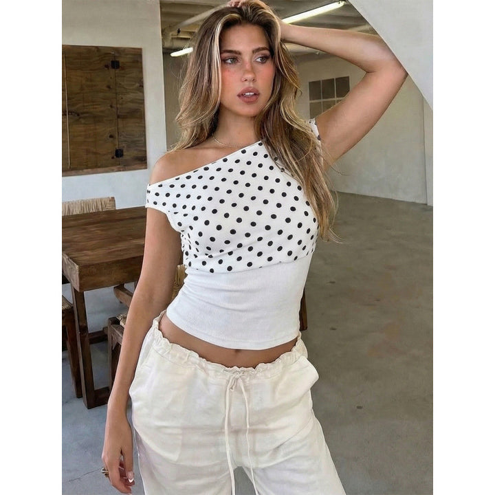 Damen Off-Shoulder Polka-Dot Top mit elastischem Bund Drune
