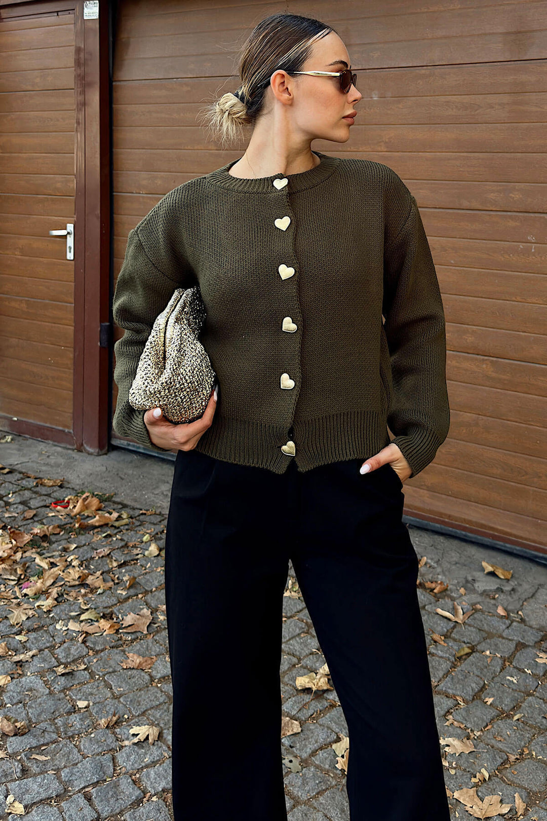 Damen Strickjacke mit herzförmigen Knöpfen und lässigem Schnitt Drune