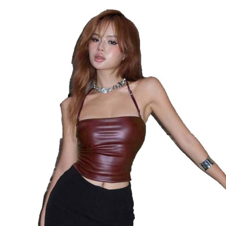 Damen Crop-Top mit tiefem V-Ausschnitt und dekorativer Schnalle Drune