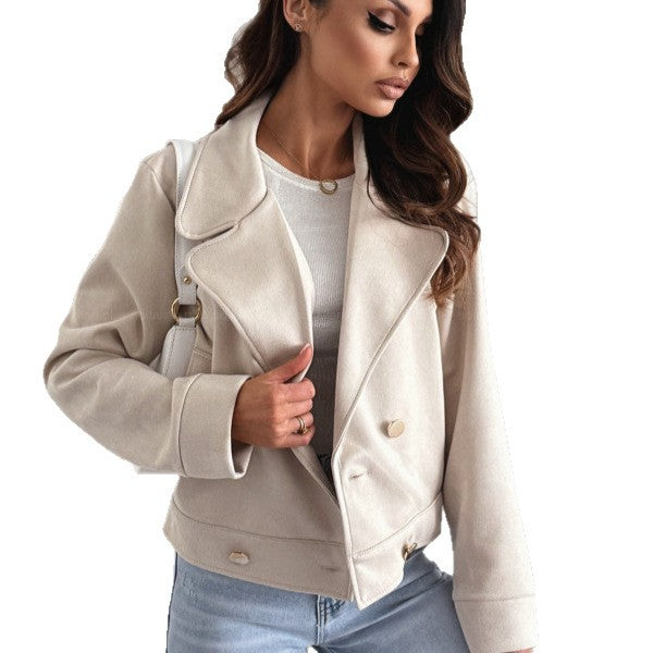 Damen Modische Oversized-Bikerjacke aus weichem Wildlederimitat Drune
