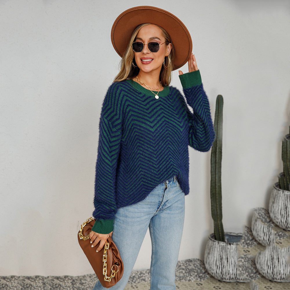 Damen Pullover mit chevron Muster Drune