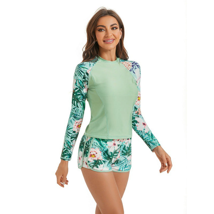 Damen Surfanzug-Set mit langärmeliger Oberteil und modischem Blumenmuster Drune