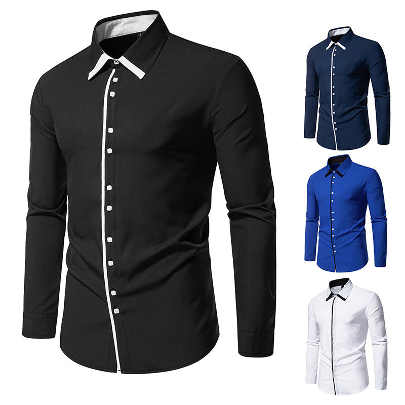 Herren elegantes Langarmhemd mit kontrastierendem Kragen und feinen Knopfdetails Drune