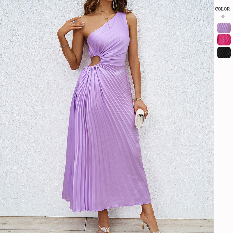 Damen Langes Wickel-Kleid mit asymmetrischem Ausschnitt und plissiertem Design Drune